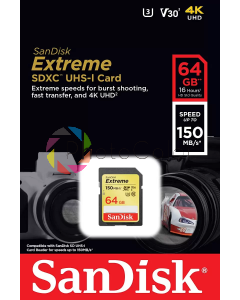 Cartão Memória Sandisk Extreme SDXC 64GB 150MB/s 4K